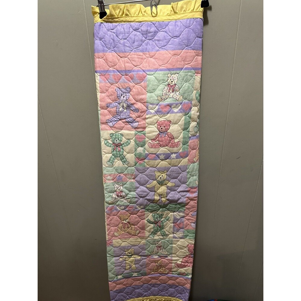 VTG Handmade Quilted Ruffled Edges AOP Baby Bears Multi Colored Nighty Blanket